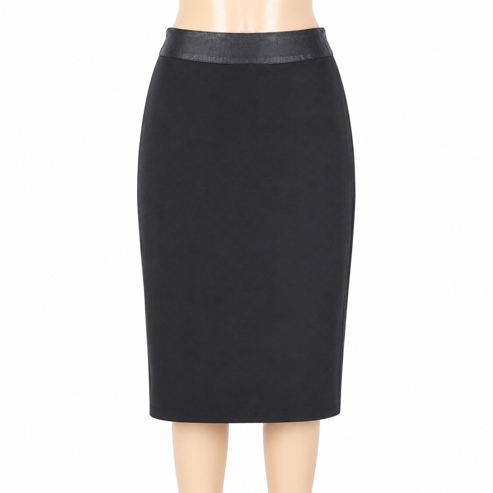 David Benjamin Leather Trim Midi Skirt Office Siren Quiet Luxury Size 14 Vintage